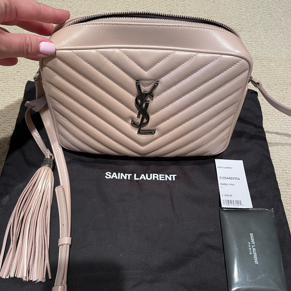 Ysl used saint laurent marble pink camera bag